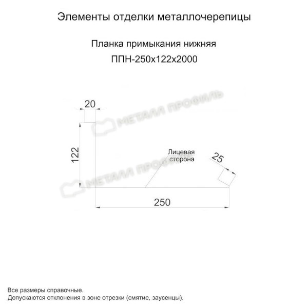 Планка примыкания нижняя 250х122х2000 NormanMP (ПЭ-01-1014-0.5)