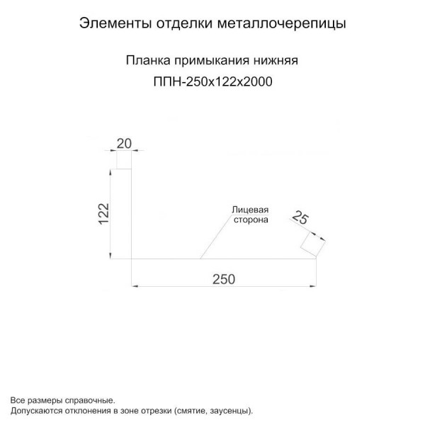 Планка примыкания нижняя 250х122х2000 (ПЭ-01-7004-0.45)