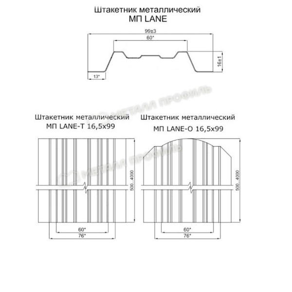 Штакетник металлический МП LАNE-O 16,5х99 NormanMP (ПЭ-01-1014-0.5)